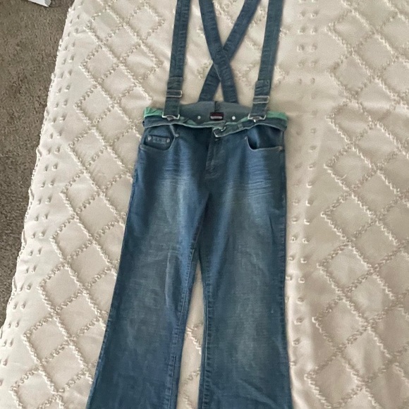 Pristine USA vintage fold over low rise jeans with attachable suspenders - Picture 2 of 6